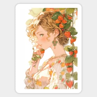 Cute anime girl - strawberry lover anime girl Sticker